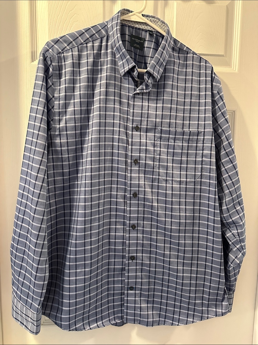 LEO CHEVALIER Designer Men's Light Blue Patterned Button-Down Dress Shirt SZ L